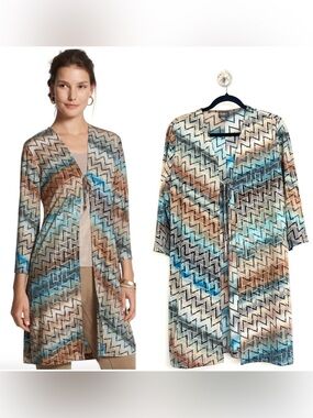 Chico’s Travelers Mirrored Chevron Tie Front Duster Cardigan